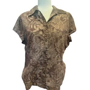 Women’s XL Brown Sheer Blouse Apostrophe Retro Western Top Festival Layering